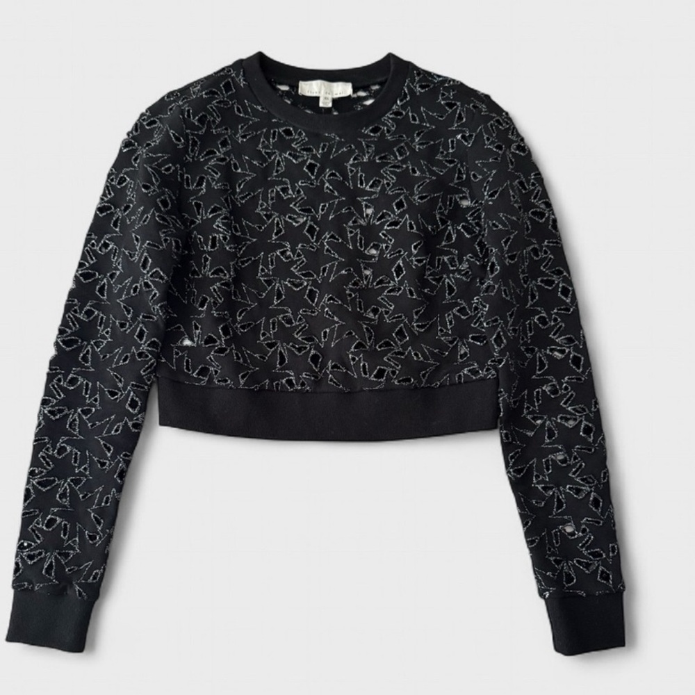 Fleur du Mal Cropped Embroidered Top with Silver Star Cutout Details